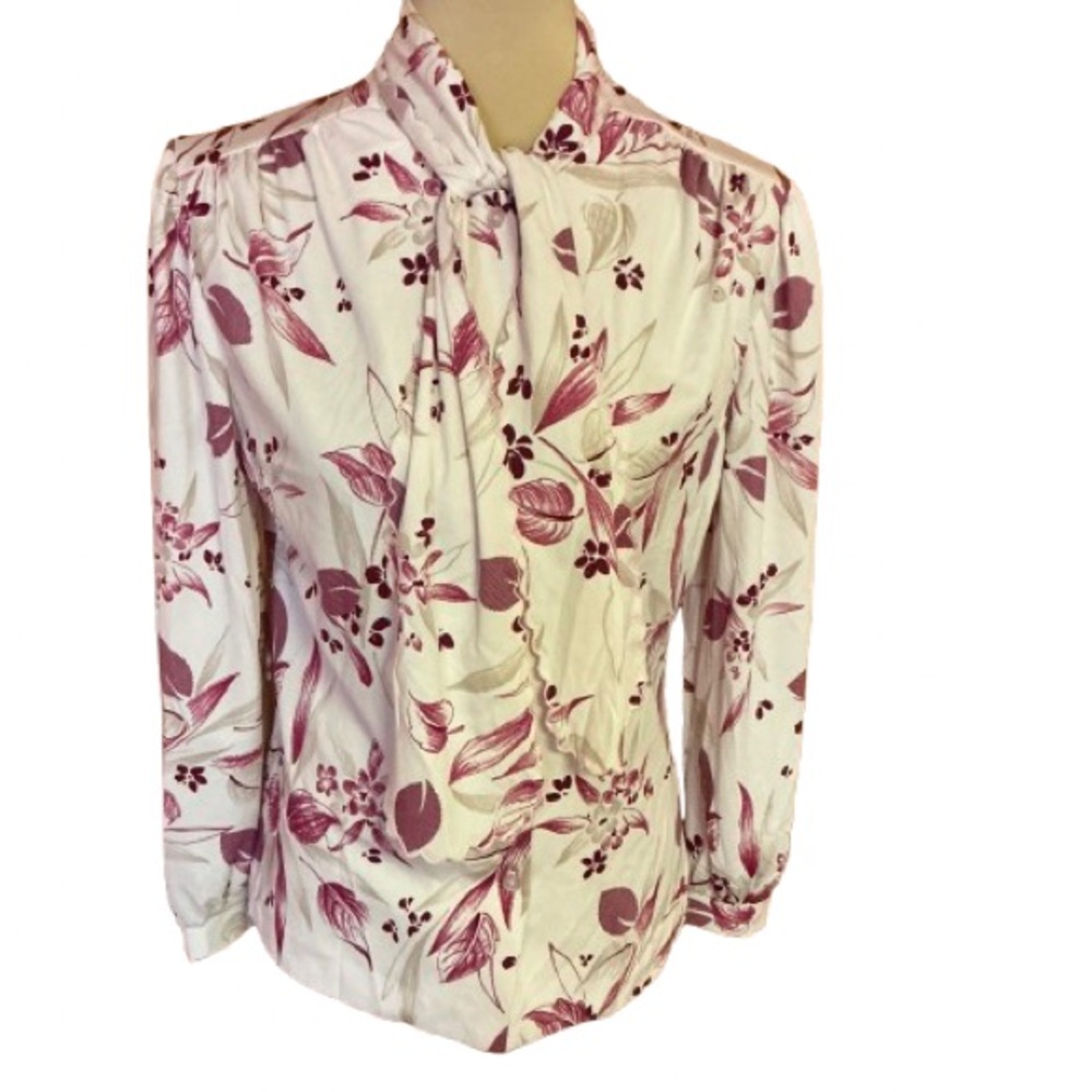 Vintage 70s graff polyester long sleeve bow neck top